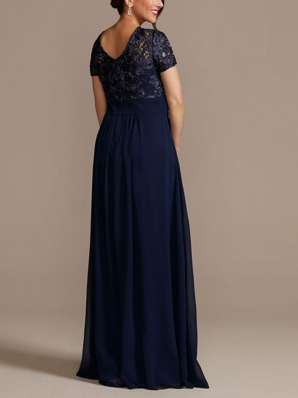 Round Neck Lace Short Sleeves Maxi Dress