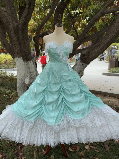 Mint Green Stunning Fashion Retro Elegant Delicate Lace Long Chiffon Ball Gown Evening Dress Birthday Party Dress gh4146
