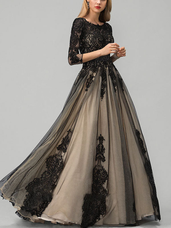 Prom lace long sleeve temperament party ladies dress