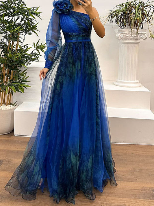 Off-shoulder Mesh Maxi Dress