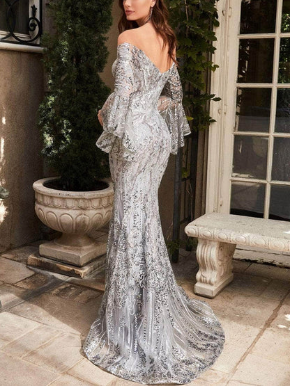 Off-Shoulder Prom Solid Color Similar Maxi Dress