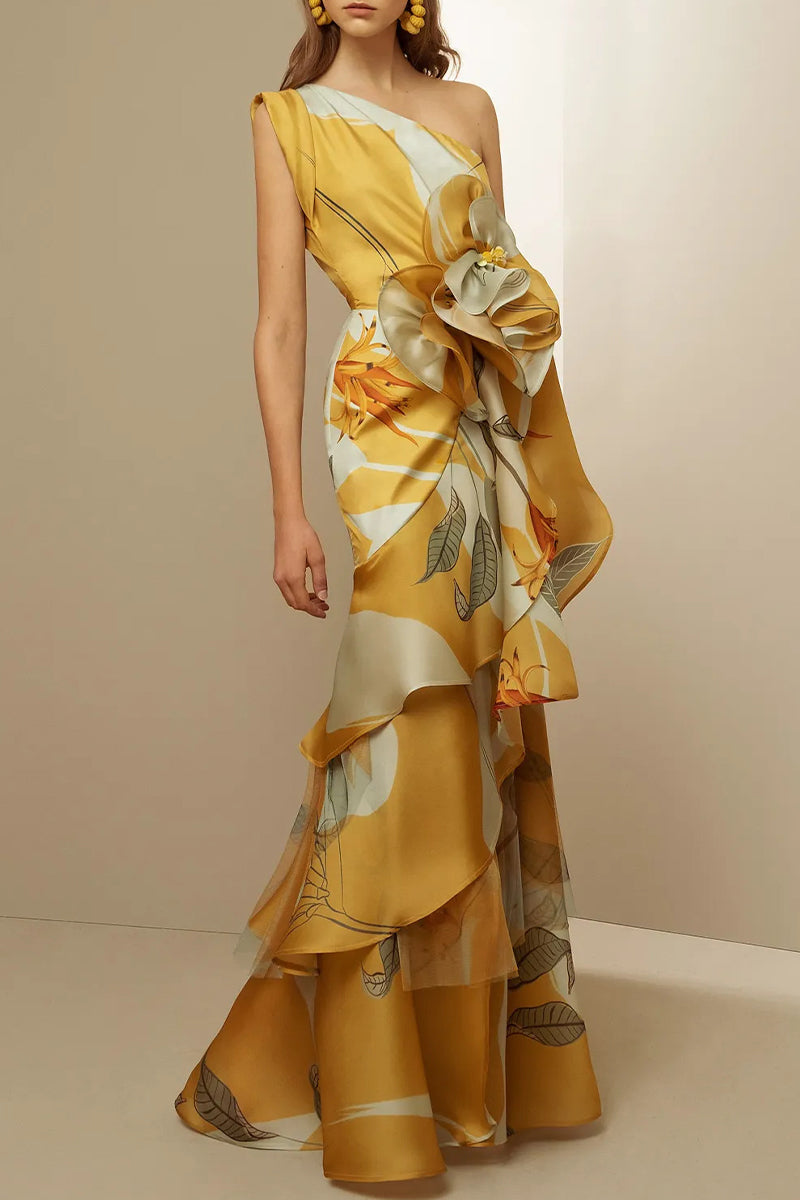 loveedsTM-Elegant Floral Flounce Oblique Collar Evening Dresses