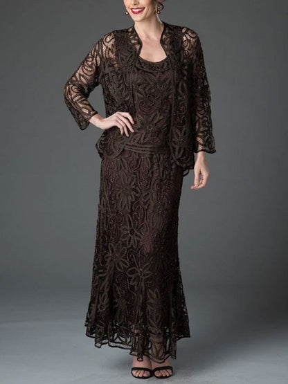 Lace Cutout Air Skirt Cardigan Ladies Suit