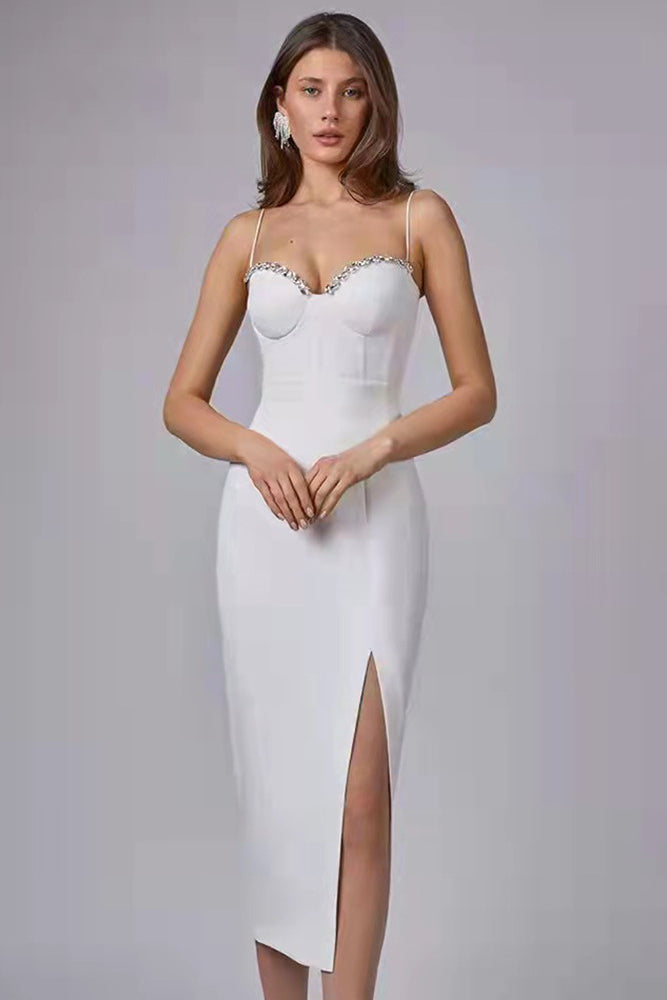loveedsTM-Diamond-studded suspender slit bandage dress