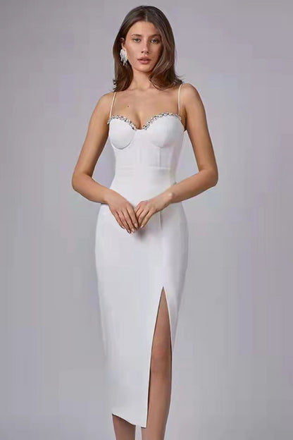 loveedsTM-Diamond-studded suspender slit bandage dress