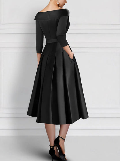 Lapel Solid Color Midi Dress