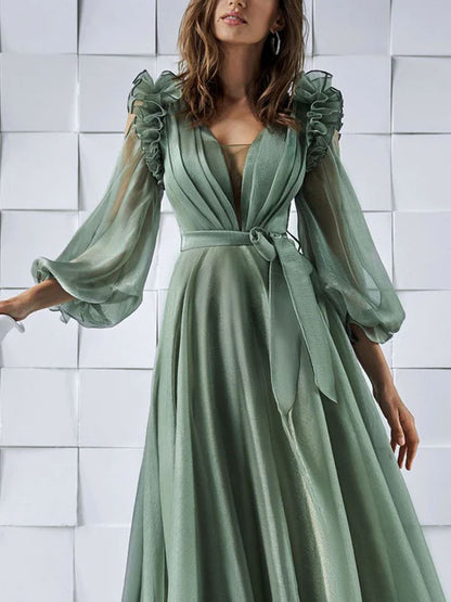 Elegant sexy bubble sleeve temperament women's dress