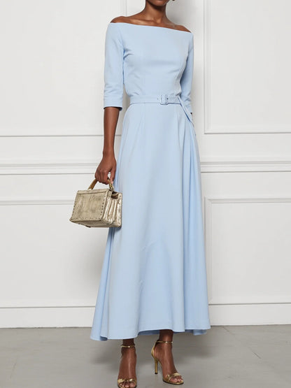 Cotton Off The Shoulder Half Sleeve A-Line Maxi Dress