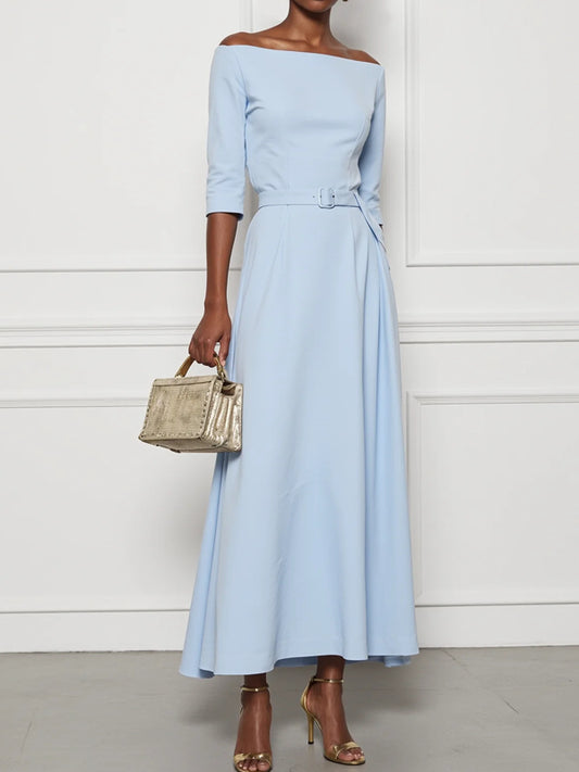 Cotton Off The Shoulder Half Sleeve A-Line Maxi Dress