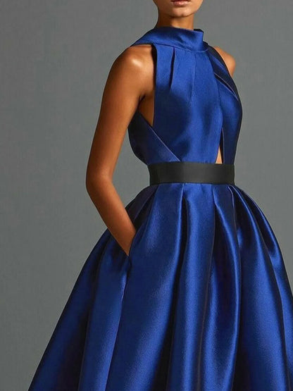 Formal Pockets Halter Maxi Dress