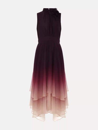Gradient Pleated Chiffon Sleeveless Women's Dress
