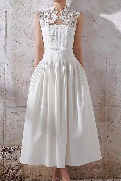 loveedsTM-White lace splicing lady temperament waist slim long skirt