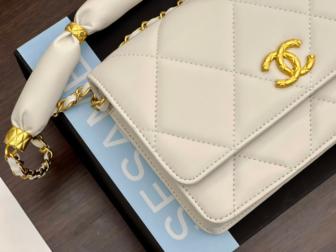Chanel Mini Flap Bag Calfskin & Gold-Tone Metal White