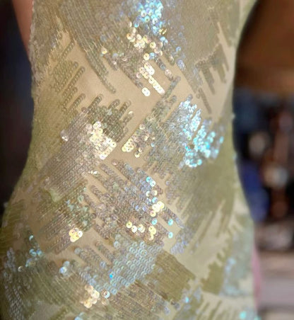 Gentle Green Mermaid Spaghetti Strap Sequin Chiffon Prom Dress Evening Dress SH2670
