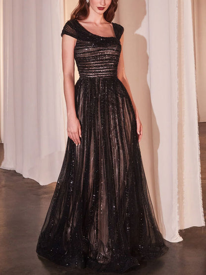 beaded Off-the-shoulder A-line Gown Ladies Dress