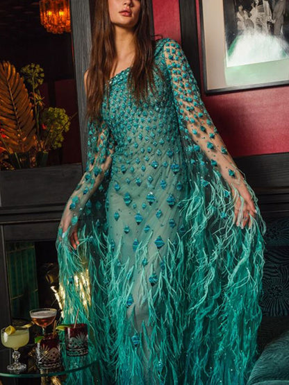 Elegant Feather Embellished Ladies Dress