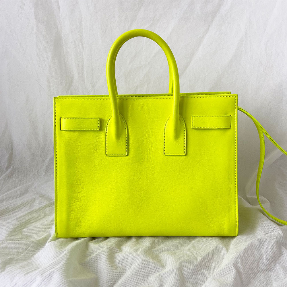 Saint Laurent Neon Yellow Leather Small Classic Sac De Jour Tote
