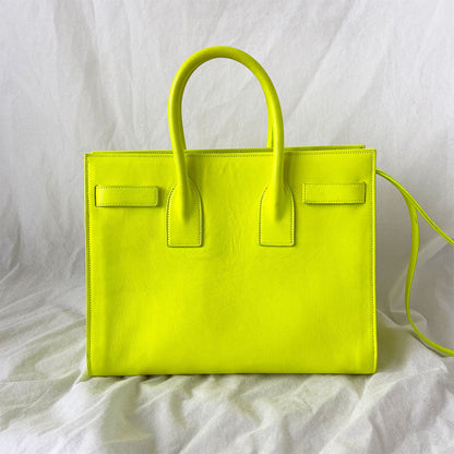 Saint Laurent Neon Yellow Leather Small Classic Sac De Jour Tote