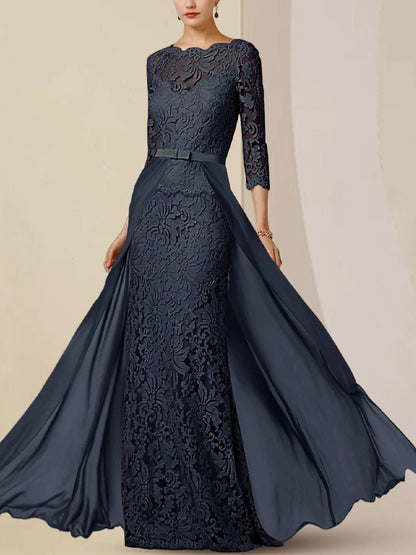 Round Neck Lace Solid Color Maxi Dress