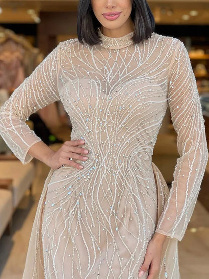 Round Neck Solid Color Long Sleeve Maxi Dress