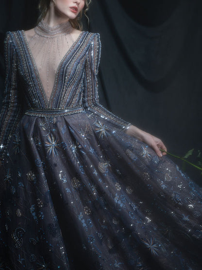 Deep V Temperament Embellished with Elegance Women's Gown