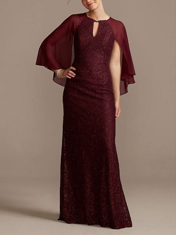 Cape Sleeve Glitter Lace Body Dress