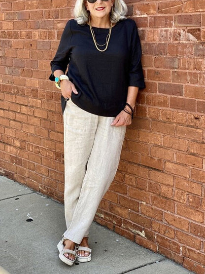 Pullover Cotton and Linen Elegant Ladies Shirt