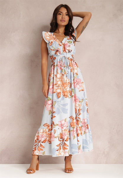 loveedsTM-Red Dot Print Boho Long Chiffon Summer Beach Elegant Midi Women's Dress Floral V-Neck Folds Ruffles Wrap Dresses Split Vestidos