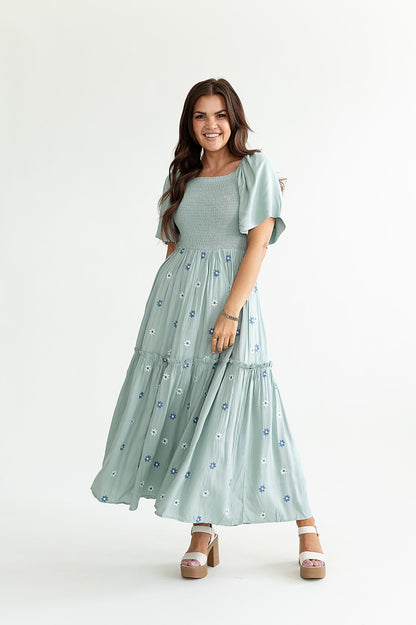 loveedsTM-Clementine Embroidered Dress in Dusty Blue