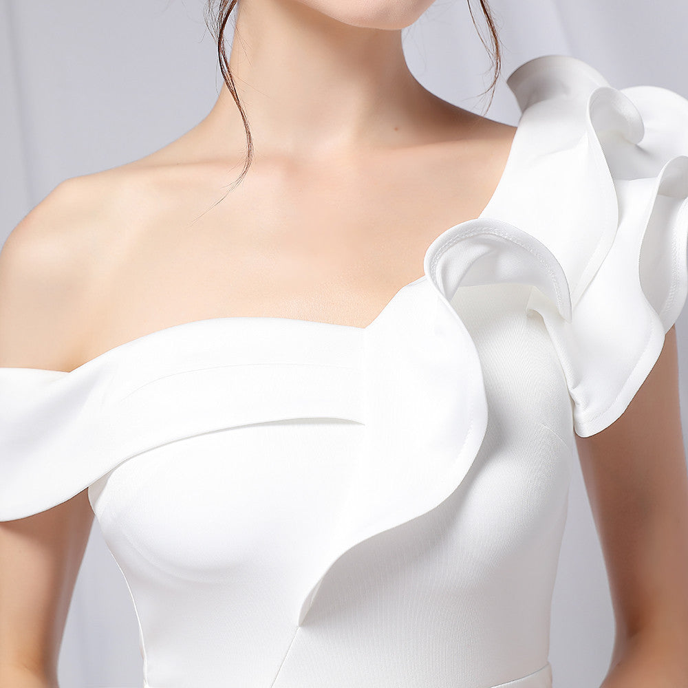 loveedsTM-Solid color one shoulder banquet evening dress