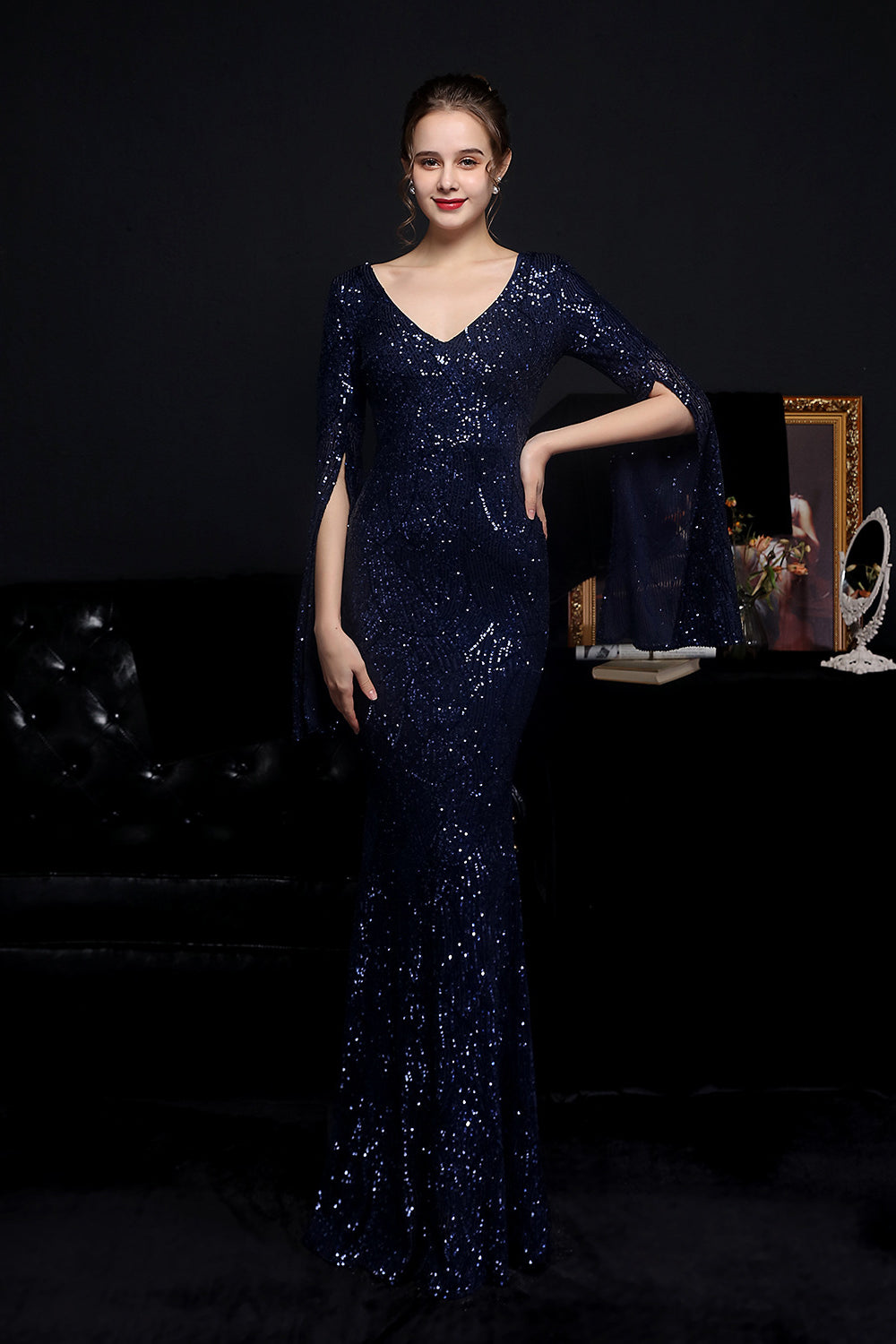 loveedsTM-Sequined long banquet slim fishtail elegant lady evening dress