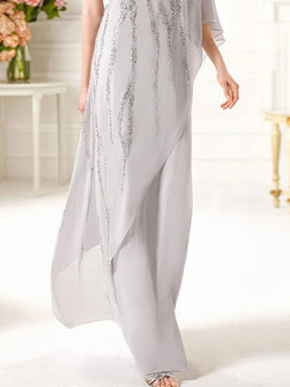 Sequin Designer Wedding Elegant Chiffon Jumpsuit