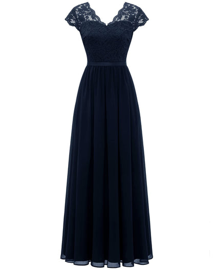 loveedsTM- Women&#39;s Elegant Vintage V Neck 3/4 Sleeve Floral Lace Chiffon Wedding Bridesmaid Maxi Dress Long Formal Dresses