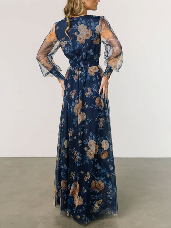 Elegant Beach Resort Printed Mesh Women's Dress