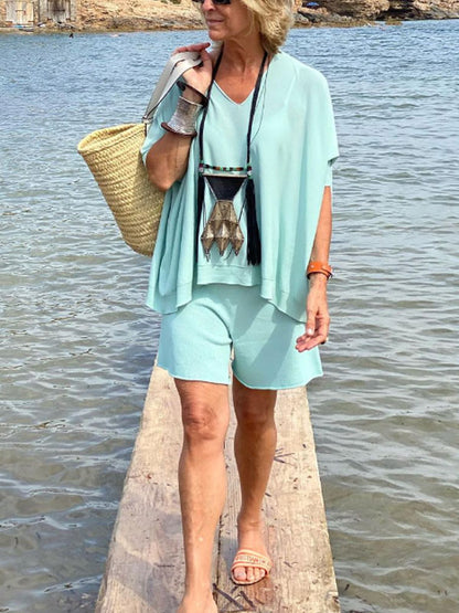 Short Sleeve Shorts Cotton Linen Women's Suit