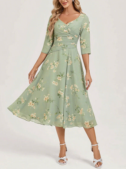 Temperament V-neck Elegant Floral Women's Dress