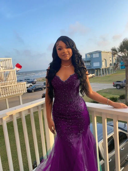 Dark Green Mermaid Tulle Lace Prom Dress Winter Formal Gown      fg4863