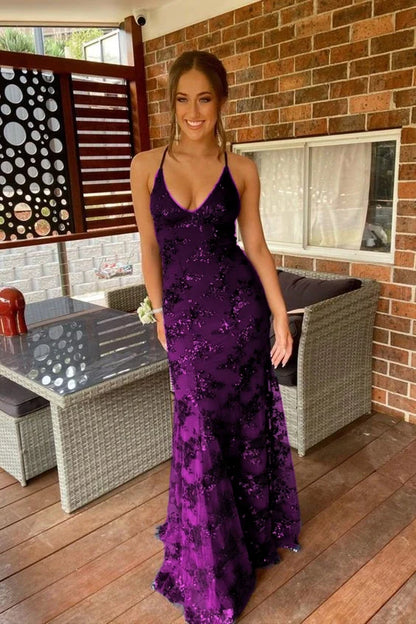 navy blue mermaid tulle and sequins long formal prom dress with v neckline and lace up back   cg10962