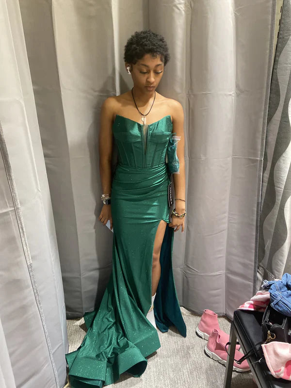 Green Mermaid Sleeveless Evening Dress with Slit      fg5151