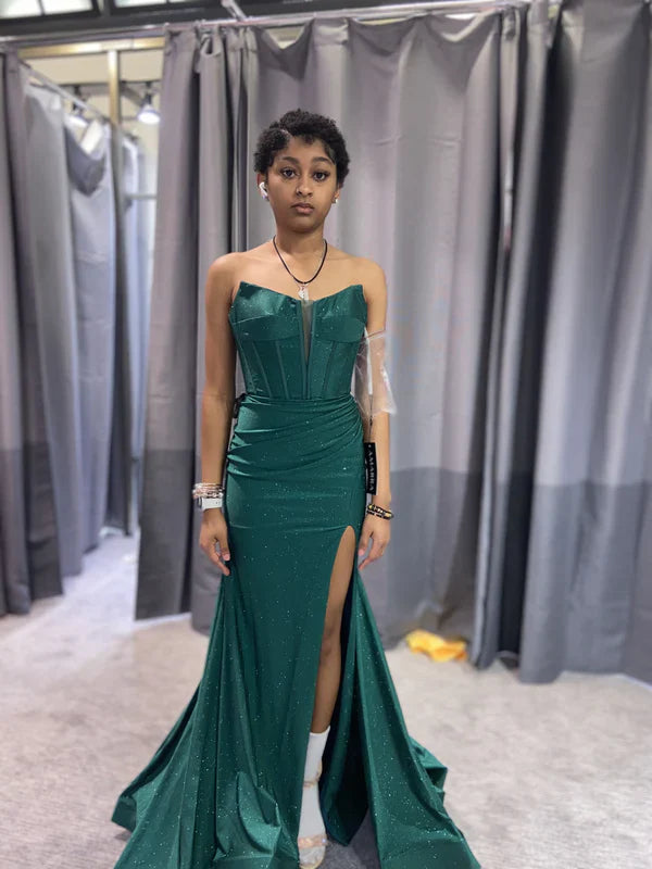 Green Mermaid Sleeveless Evening Dress with Slit      fg5151