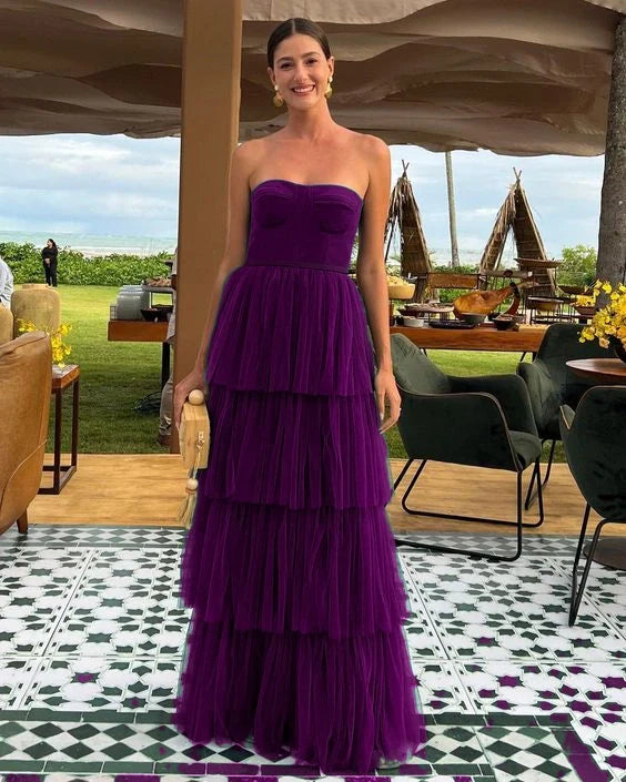 A Line Tulle Long prom dresses evening party dress        cg24929