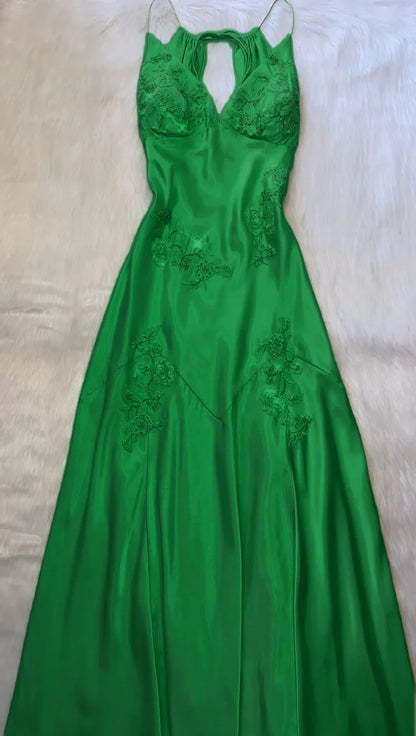 Green V neck Long Prom Dress       fg3609