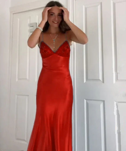 Elegant V-neck Spaghetti Memriad Long Prom Dress     cg25185