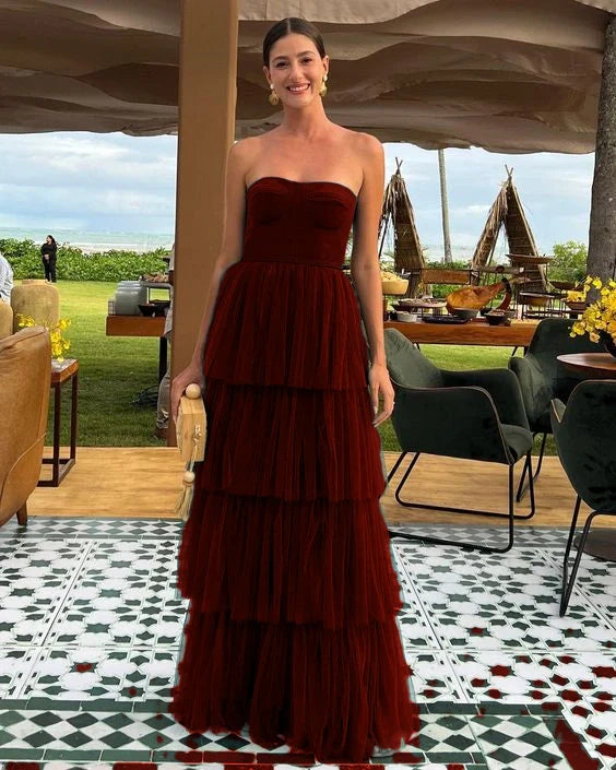 A Line Tulle Long prom dresses evening party dress        cg24929