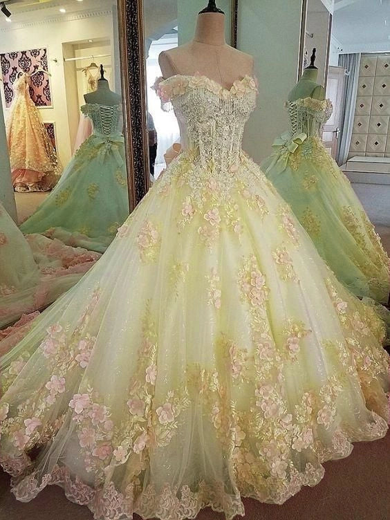 Sweet 16 Dresses Pink Lace Floral Prom Dresses Ball Gown Off The Shoulder Elegant Beaded Luxury Prom Gown        fg4334