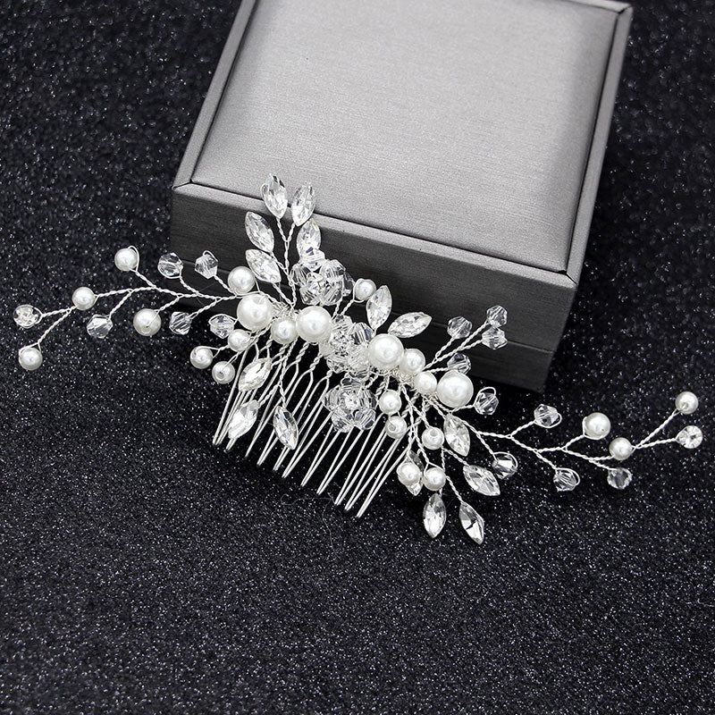 White Crystal Evening Plate Hair Comb