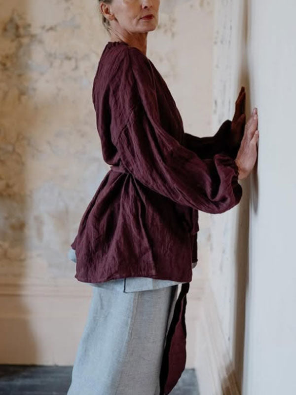 Loose Pullover Cotton and Linen Women's Long Sleeve