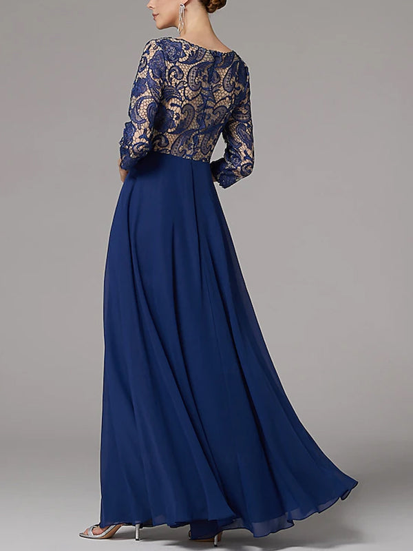 Round Neck Lace Solid Color Maxi Dress