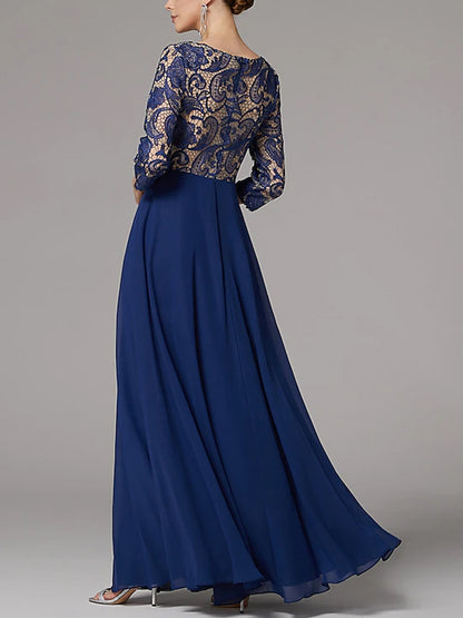 Round Neck Lace Solid Color Maxi Dress