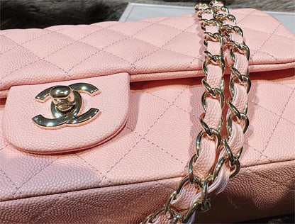 CHANEL Caviar Quilted Medium Double Flap Light Pink silvery metal